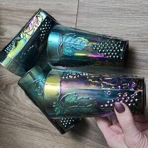 Vintage Indiana Blue Carnival Glass Tumbler Set Of 4 Harvest Grape 1970s